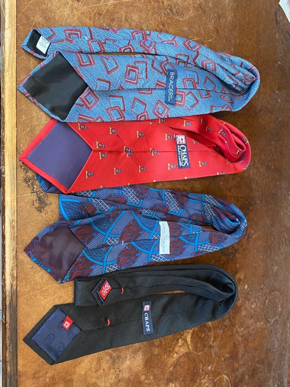LOT of 4 FOUR Ties Chaps Ralph Lauren Silk Collegiate Vintage Tie Made USA